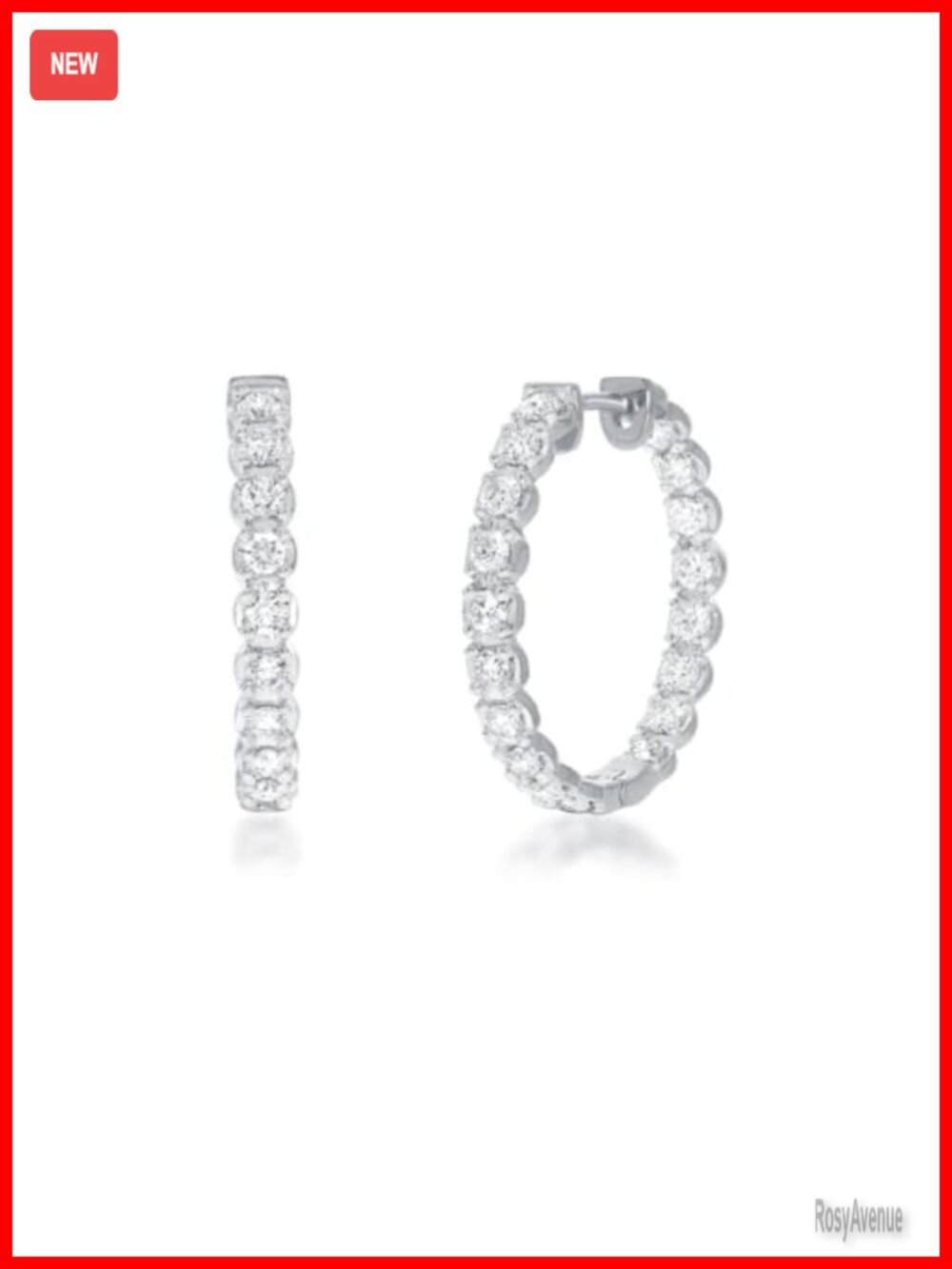 Lab Diamond Hoop Earrings 14K Gold Plated Silver Inside Out